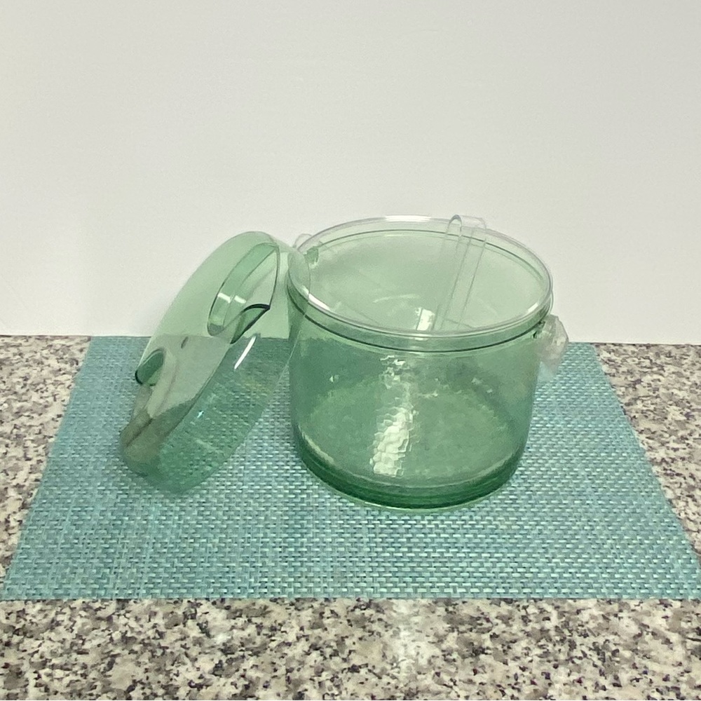 *SOLD* Vintage Textured Lucite Green Ice Bucket & Tongs